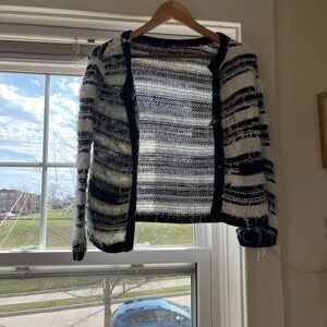 Alice + Olivia Black and White Striped Open Cardigan